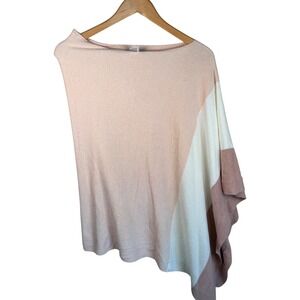 Barefoot Dreams Poncho Women OS Peach Colorblock CozyChic Ultra Lite Knit Wrap